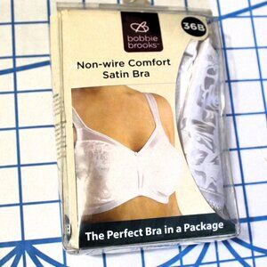 Bobbie Brooks Non-Wire Comfort Satin Bra White w/Floral Print, 36B, NOS